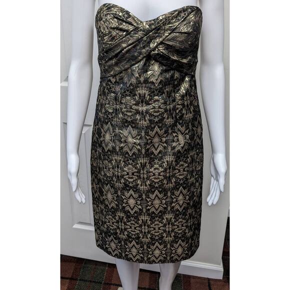 Nicole Miller Dress Size 6 Strapless Brocade Art Deco Metallic Holiday Party - Picture 6 of 8